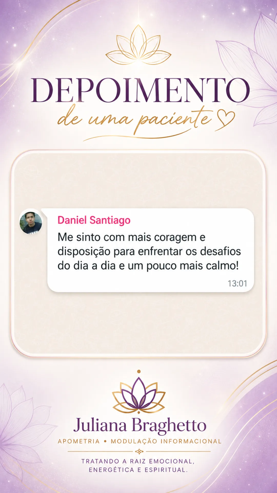 Depoimento real de paciente enviado por mensagem