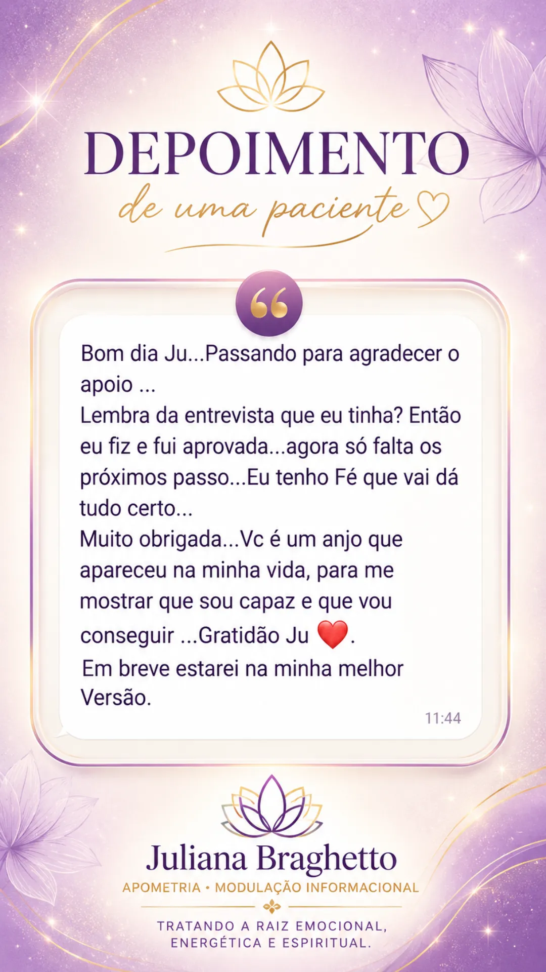 Depoimento real de paciente enviado por mensagem