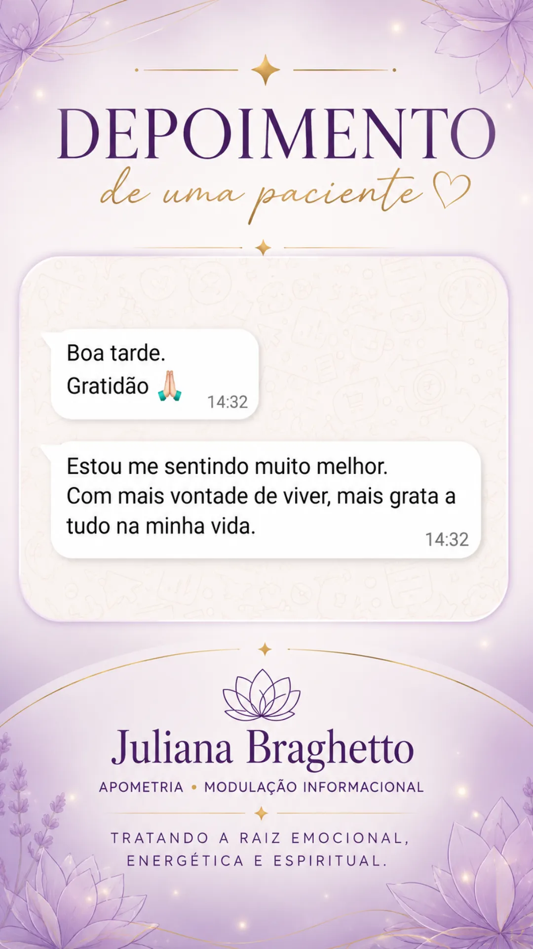 Depoimento real de paciente enviado por mensagem