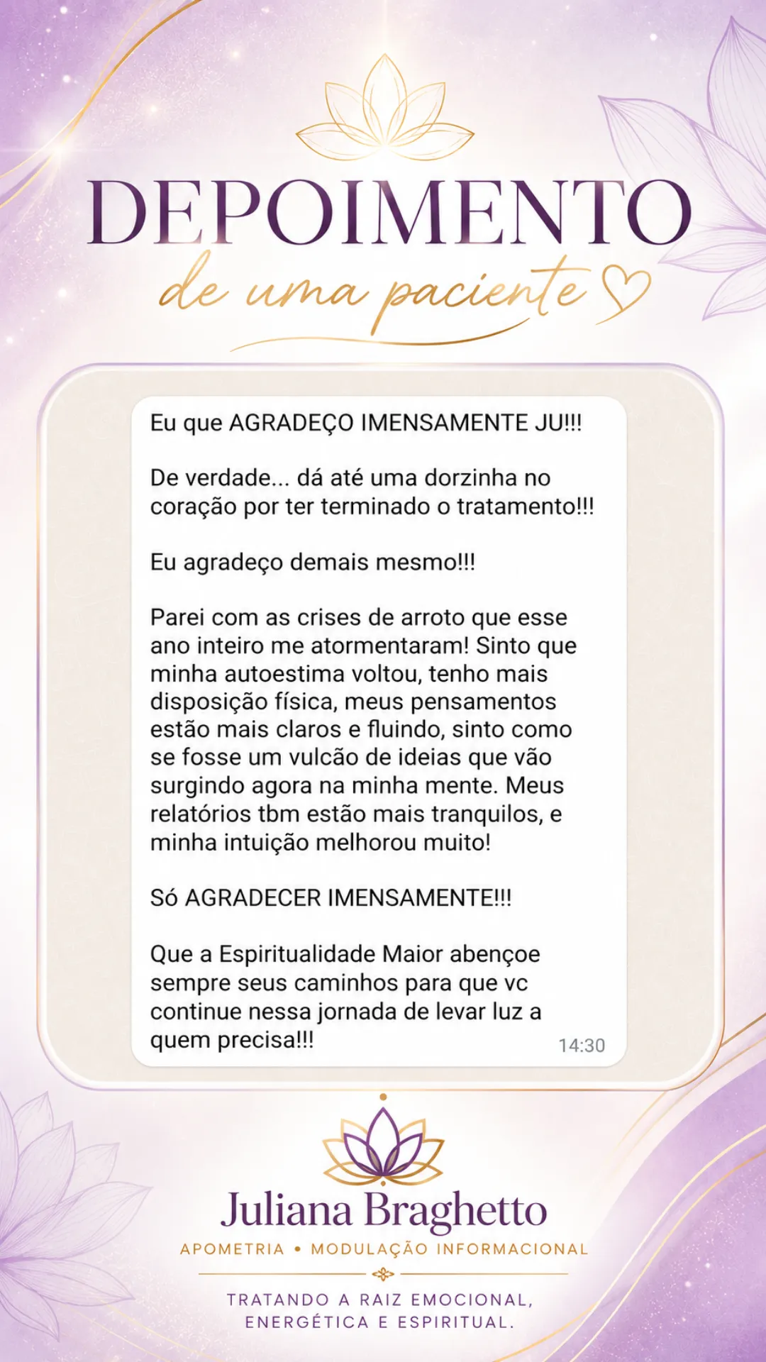 Depoimento real de paciente enviado por mensagem