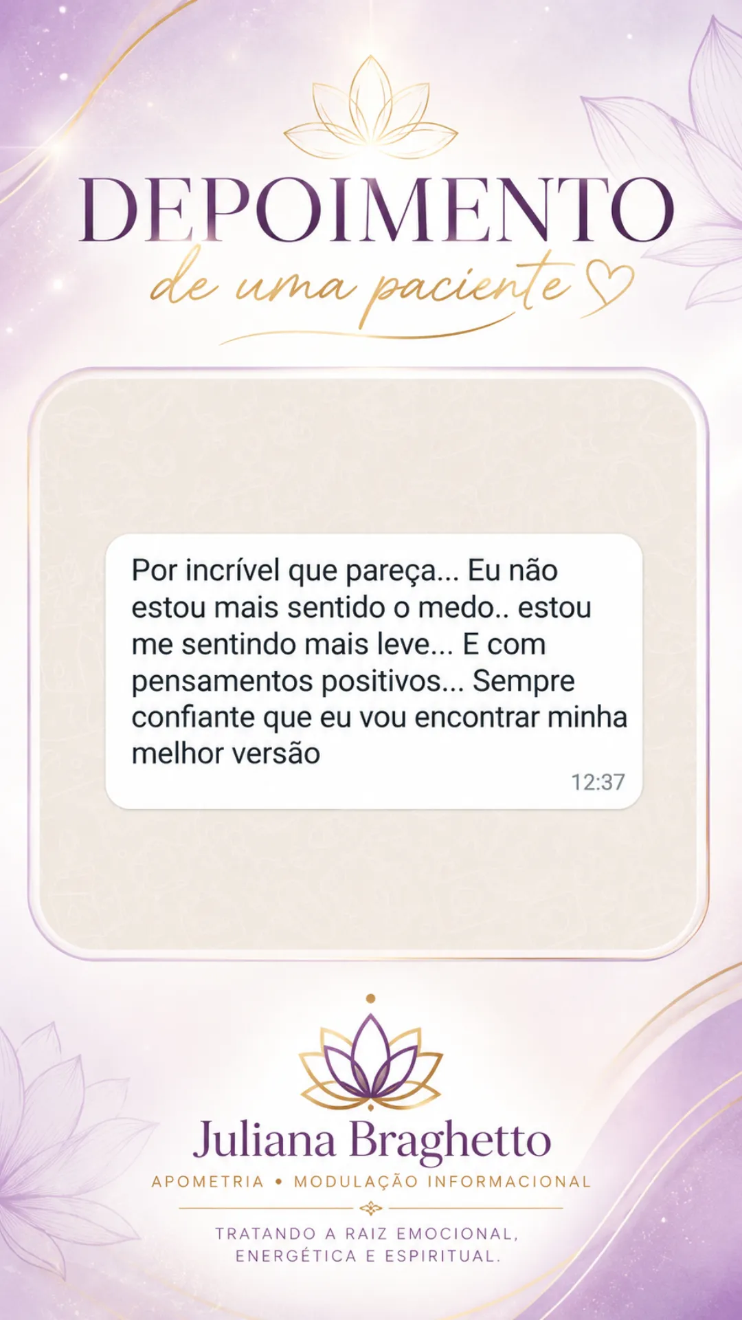 Depoimento real de paciente enviado por mensagem