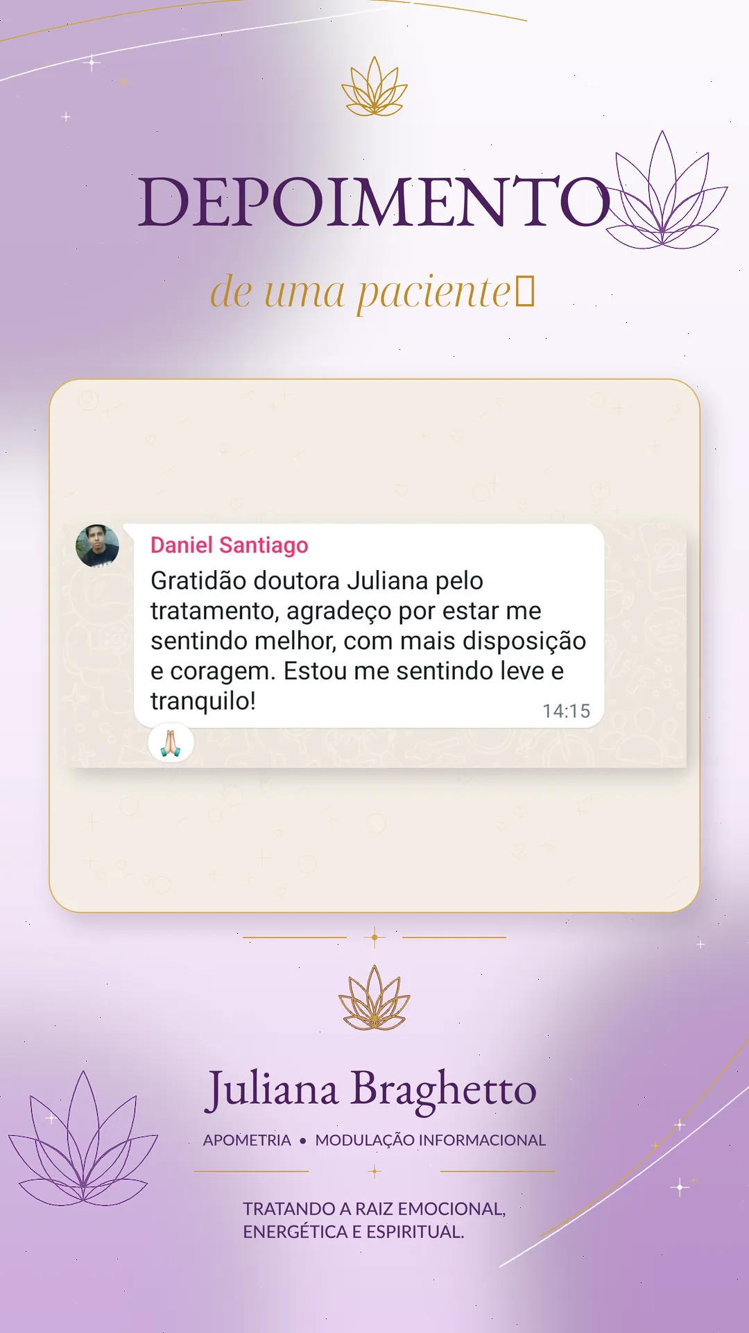 Depoimento real de paciente enviado por mensagem