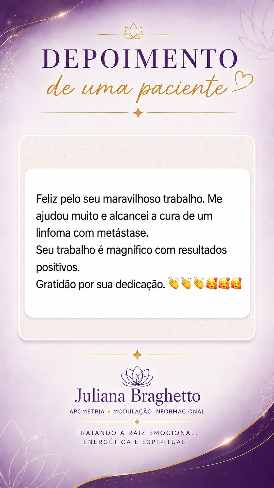 Depoimento real de paciente enviado por mensagem