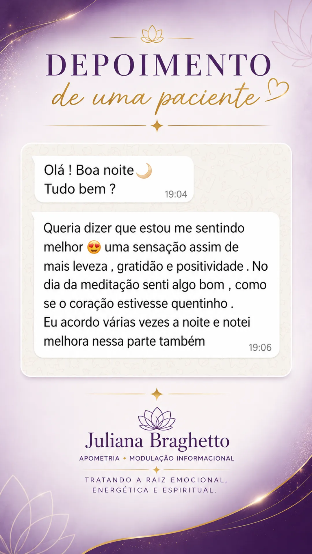 Depoimento real de paciente enviado por mensagem