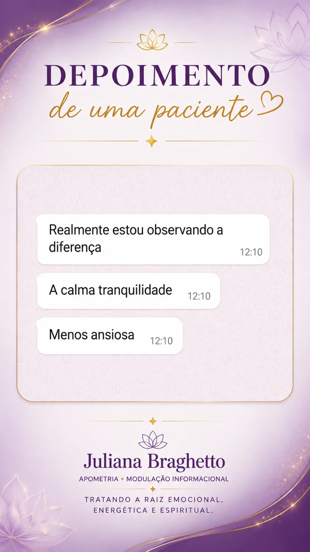 Depoimento real de paciente enviado por mensagem