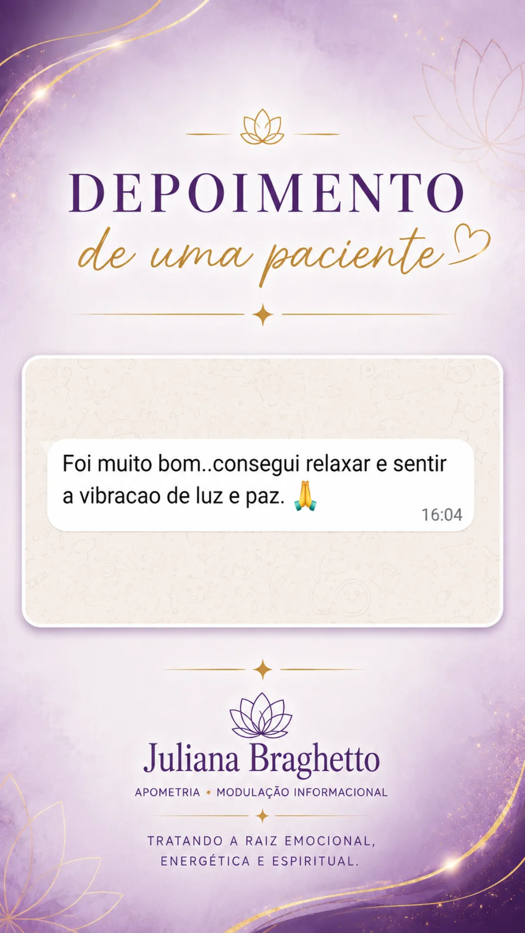 Depoimento real de paciente enviado por mensagem