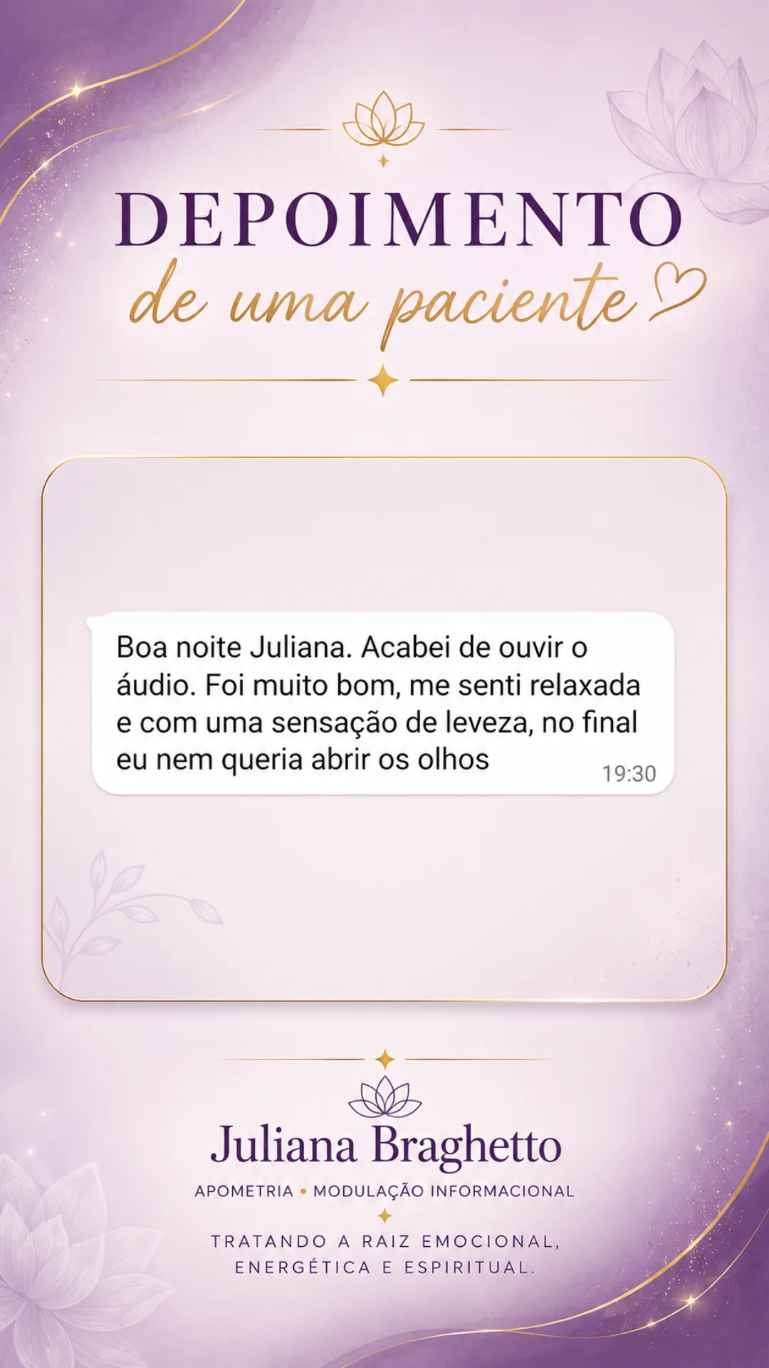 Depoimento real de paciente enviado por mensagem