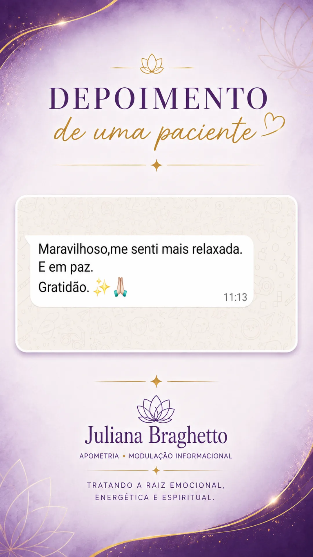 Depoimento real de paciente enviado por mensagem